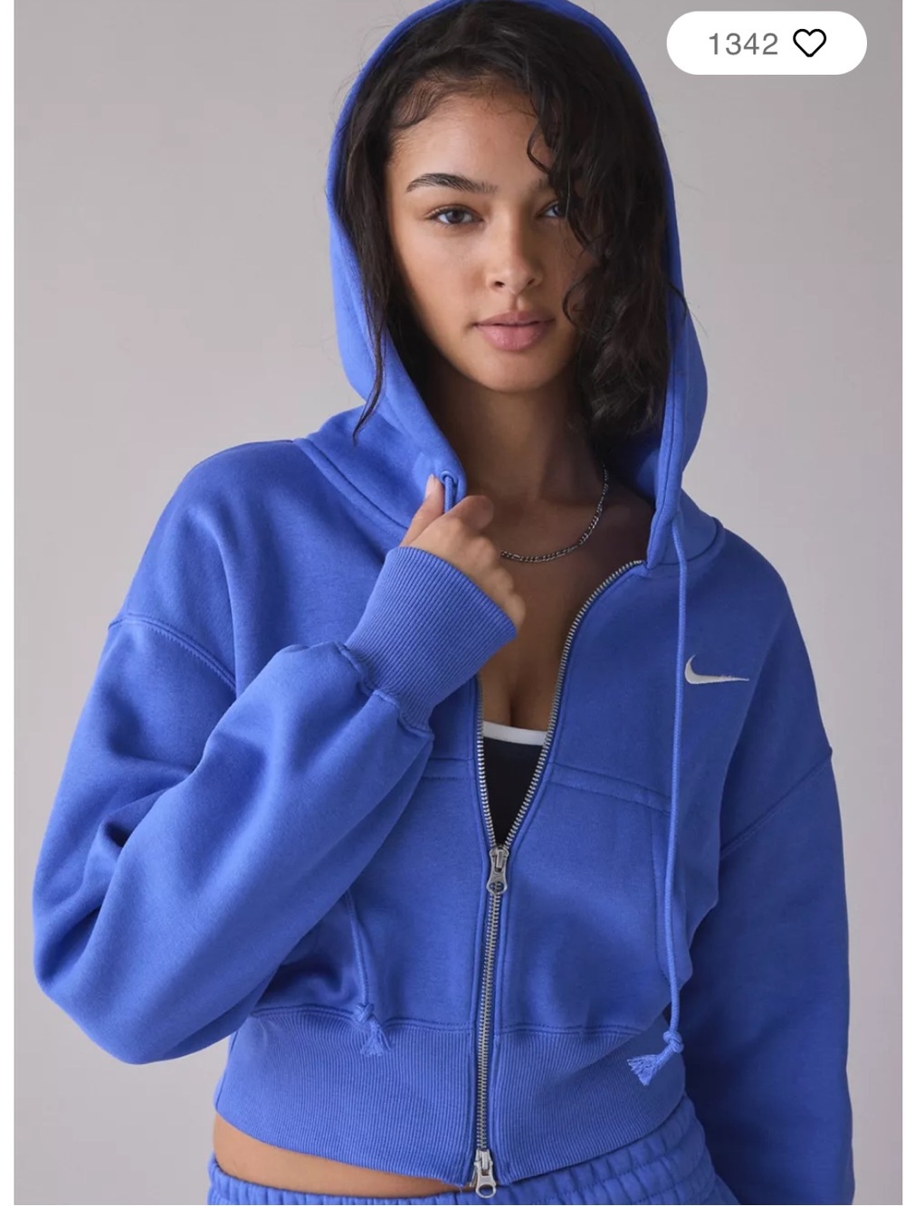 Nike Blue Full-Zip Cropped Hoodie - Women's Hooded Sweatshirt